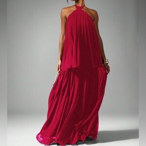Elegant Red Halter Maxi Dress
